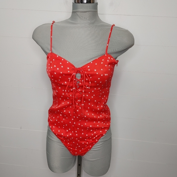012. Zara star print lace up bodysuit size M - Picture 3 of 13